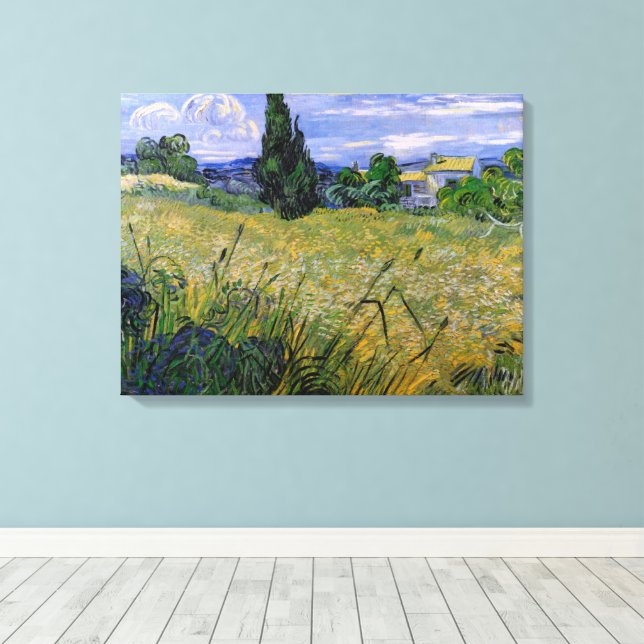 Toile Champ de blé vert avec cyprès par Vincent van Gogh (Insitu (Plancher de Bois))