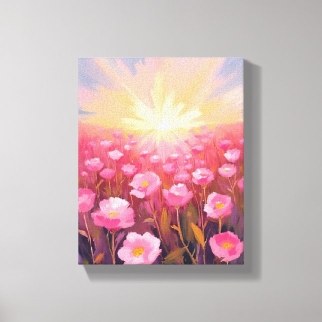 Toile Champ de fleurs roses aquarelle florale (Recto)