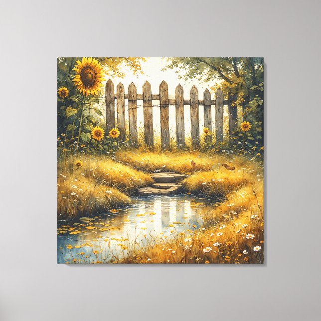 Toile Champ de Tournesols avec Clôture Rustique (Recto)