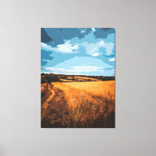 Toile Champ Doré Serein Route de Campagne Stylisé
