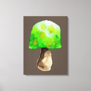 Toile Champignon vert aquarelle champignons mignons