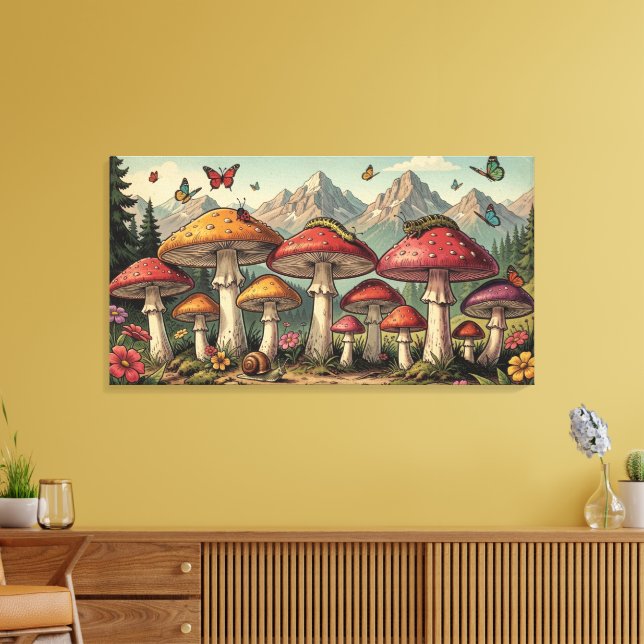 Toile Champignons Fantaisistes et Sommets de Montagnes (Insitu(Salon))