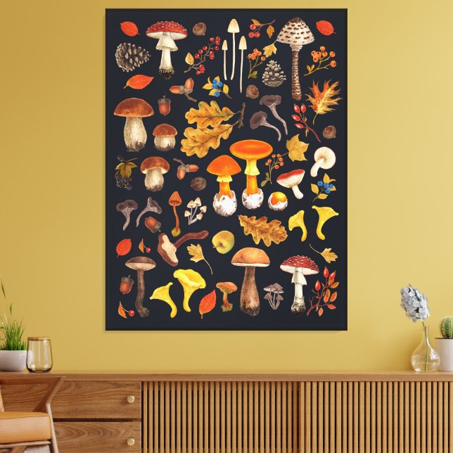 Toile Champignons sauvages sur le noir (Insitu(Salon))
