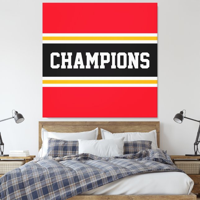 Toile CHAMPIONS Athletic Bright Red Black Racing Stripes (Insitu(Chambre))