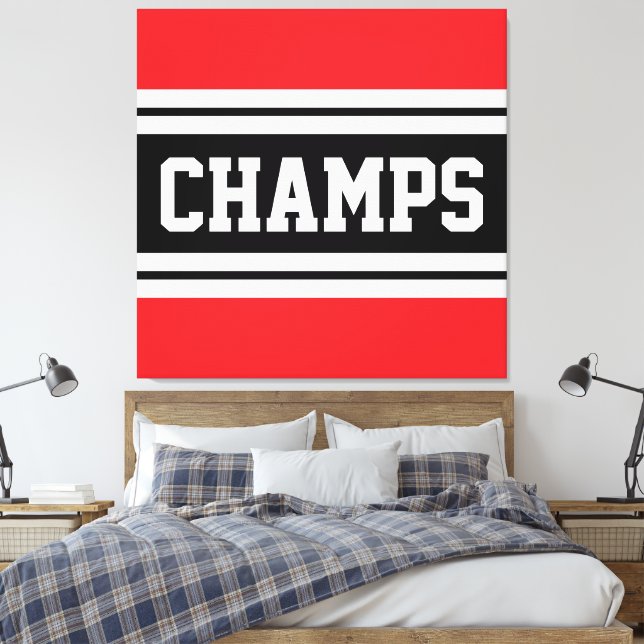 Toile CHAMPS Bright Red Black White Racing Stripes (Insitu(Chambre))