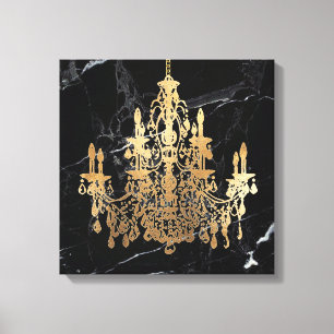 Toile Chandelier en faux or noir de PixDezines sur fond