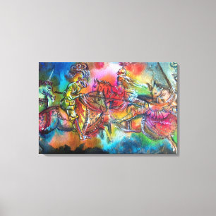 TOILE CHANSON DE ROLAND/ COMBAT DES CHEVALIERS EN TOURNO