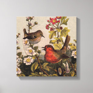 Toile Chant d'oiseaux du printemps vintage botanique flo