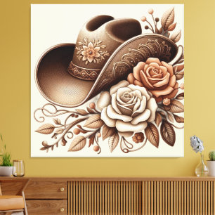 Toile Chapeau de cowgirl Country Western avec fleurs