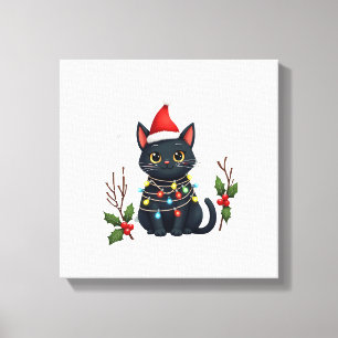 Toile Chapeau de Noël de Santa pour chat noir drôle T-Sh