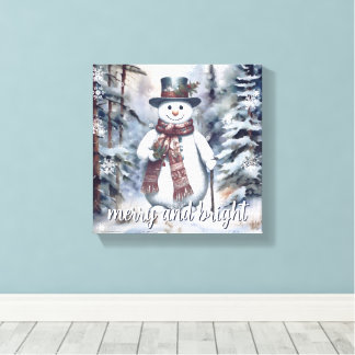 Toile Charmant Snowman Aquarelle Forêt d'hiver