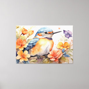 Toile Charmante Aquarelle Oiseau Floral Amateurs d'oisea