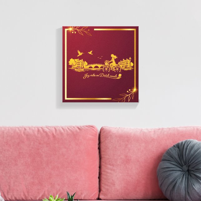 Toile Charme des ponts arqués d'Amsterdam en or (Insitu(Salon))