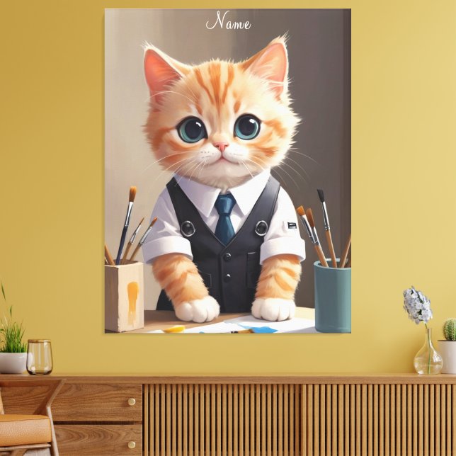 Toile Charming Ginger Cat Artiste avec pinceaux mignonne (Insitu(Salon))