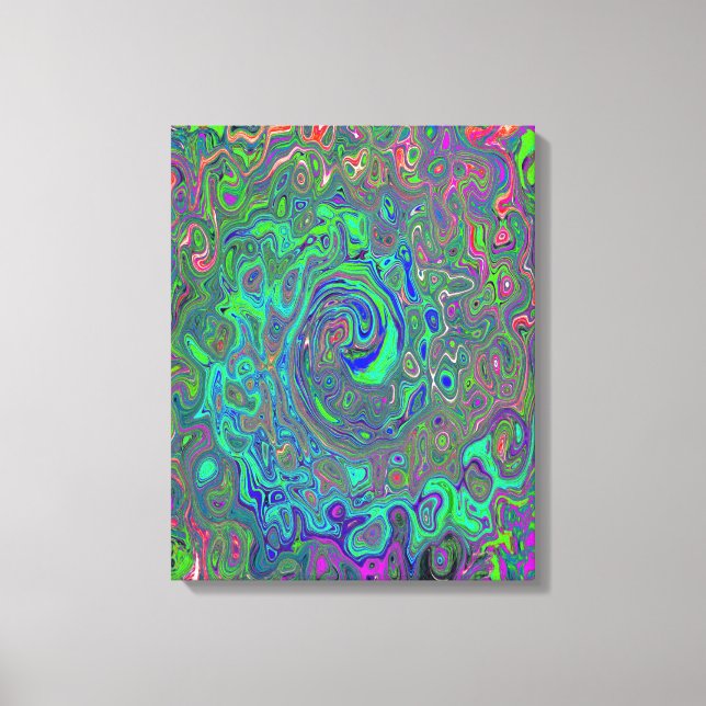 Toile Chartreuse et bleu trippy Rétro Liquide Tourbillon (Recto)