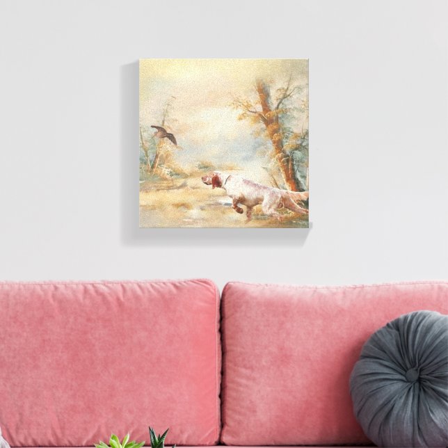 Toile Chasse à la bécasse avec setter anglais en forêt,  (Insitu(Salon))