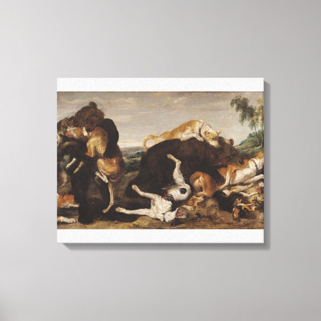 Toile Chasse à l'ours ou bataille entre chiens et ours (Recto)