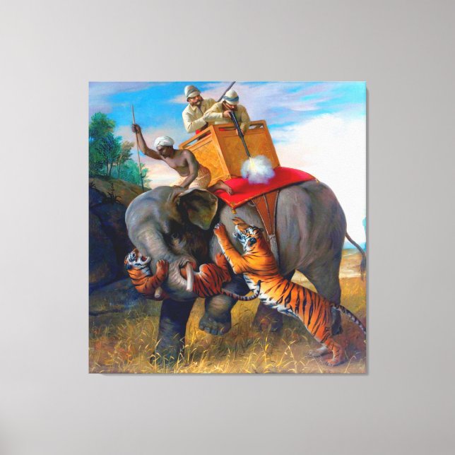 Toile Chasse au tigre Bretagne Rivière 1920 (Recto)