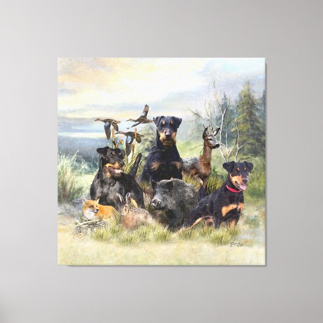 Toile Chasse avec Jagdterriers, Art (Recto)