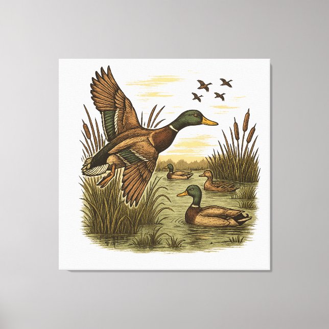 Toile Chasse-Rétro-Vol-Caner-Colvert (Recto)