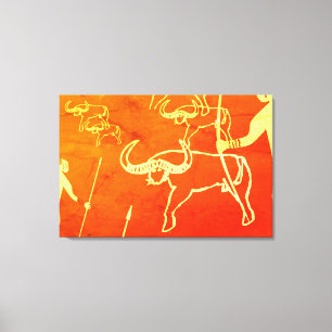 Toile chasse taureau peinture rupestre