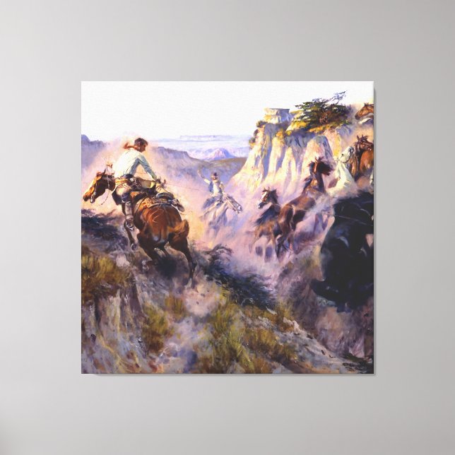 Toile « Chasseurs de chevaux sauvages » par Charles M Ru (Recto)