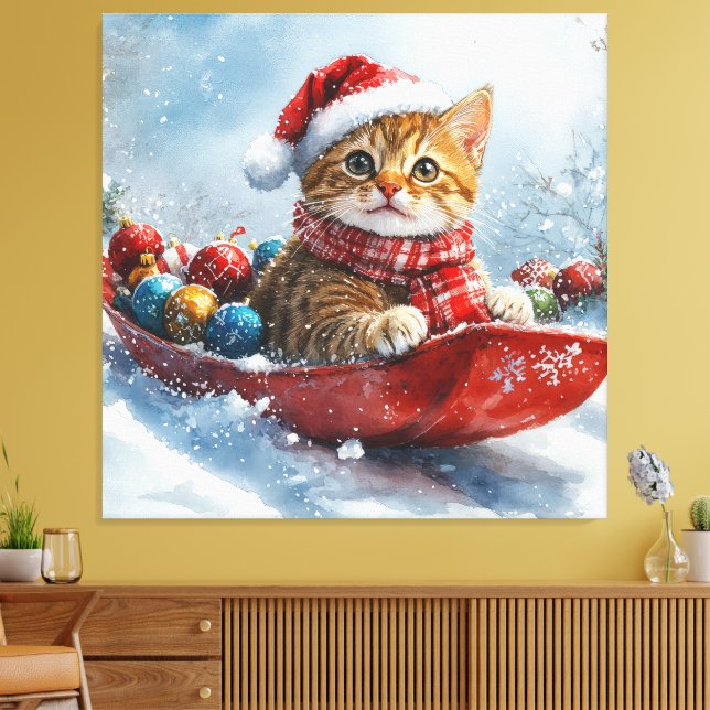 Toile Chat abyssinien en sledge laissez-le neiger Noël (Insitu(Salon))