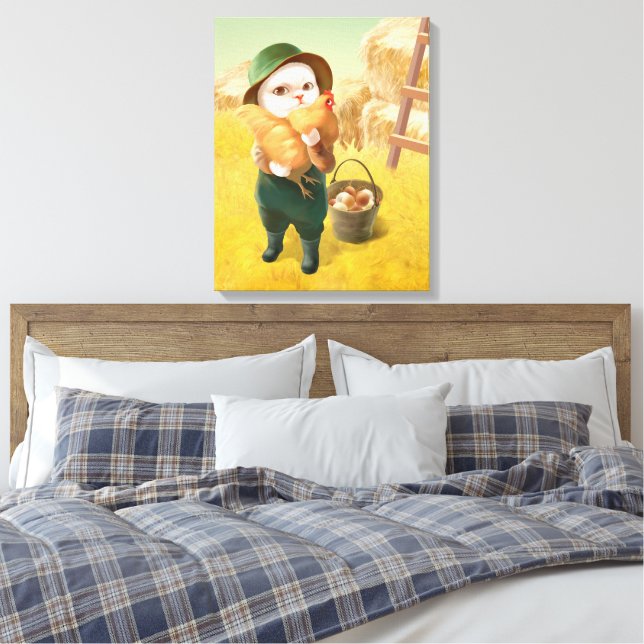 Toile Chat adorable avec Hen à la ferme (Insitu(Chambre))