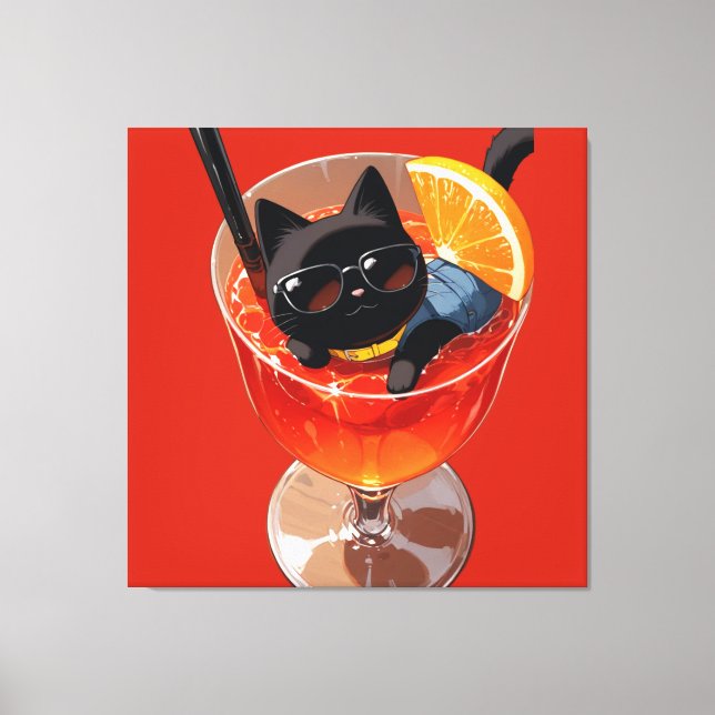 TOILE CHAT ANIME NOIR DANS UN VERRE DE JUS (Recto)