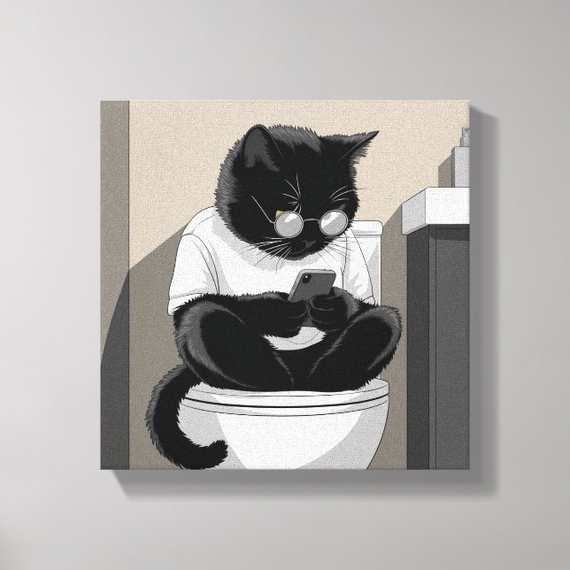 Toile Chat assis sur des toilettes (Recto)