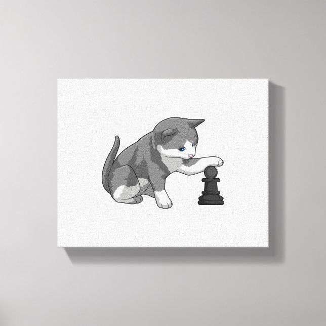 Toile Chat aux échecs avec pièce d'échecs Évêque (Recto)
