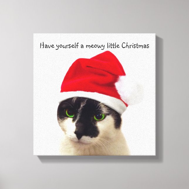 Toile Chat avec Casquette Père Noël (Recto)