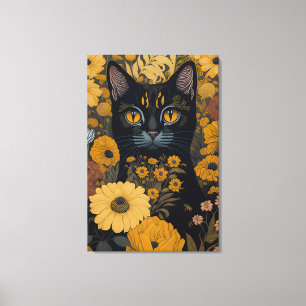 Toile Chat avec de grands yeux devant les fleurs #2