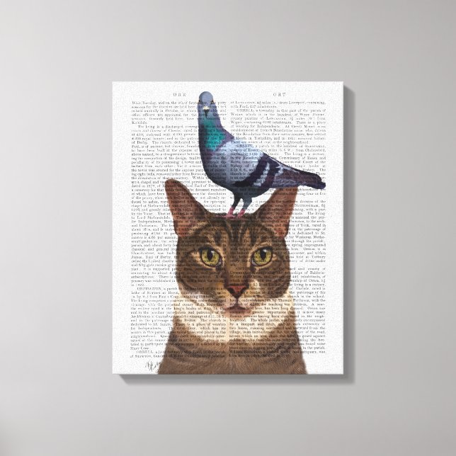 Toile Chat avec pigeon sur tête (Recto)