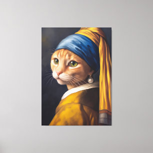 Toile Chat avec une oreille de perle   Funny Vermeer Par