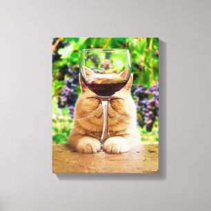 Toile Chat avec verre de vin