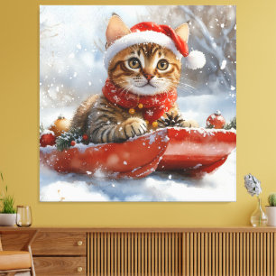 Toile Chat Bengal dans un traîneau Laissez neige Noël