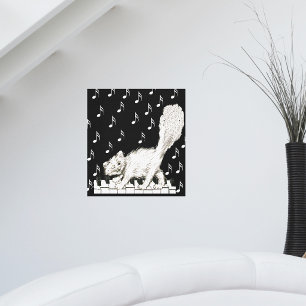 Toile Chat Blanc Clinquant sur Touches de Piano Notes Mu