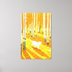 Toile Chat blanc dans la forêt d'Aspen Illustration Art