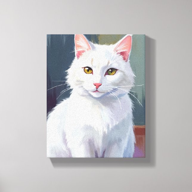 Toile Chat Blanc | Peinture de Chat de Compagnie à l'Aqu (Recto)