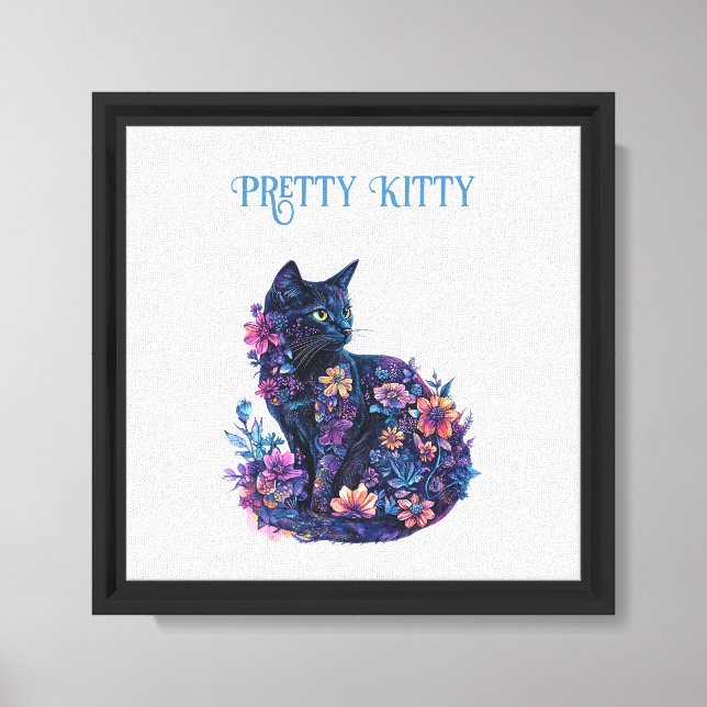 Toile Chat bleu noir Fleurs Joli Minou (Recto)