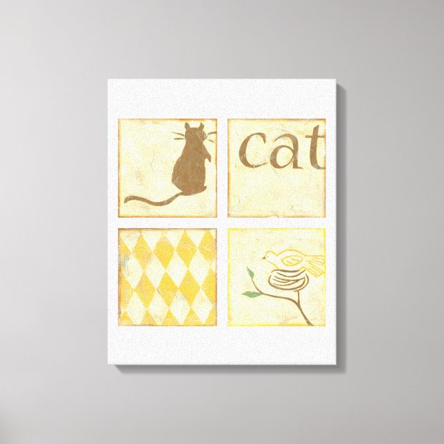 Toile Chat Brown et oiseau jaune par Chariklia Zarris (Recto)