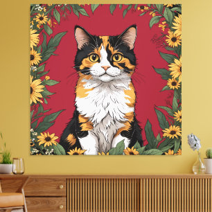 Toile Chat calicot du Maryland et fleurs de Susan aux ye