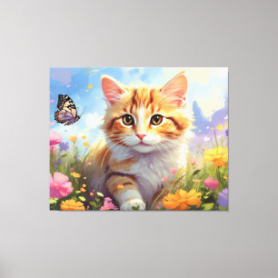 Toile *~*  Chat Chaton 5:4  Papillon Fleurs Chaton AP68