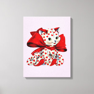 Toile Chat chaton blanc avec le coeur Vintage Valentines