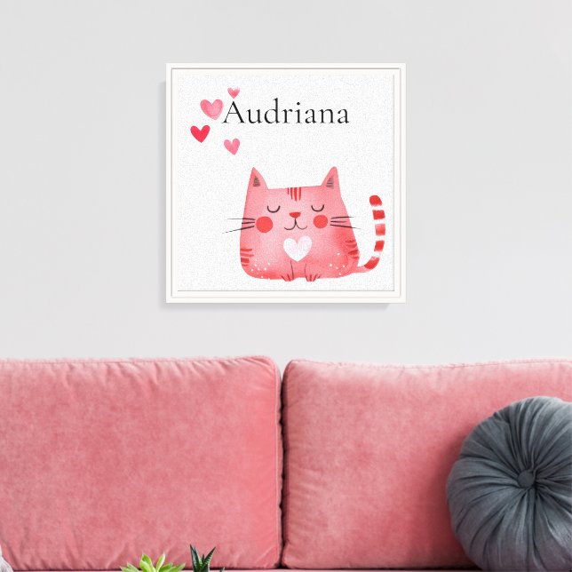 Toile Chat Coeurs roses (Insitu(Salon))