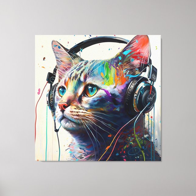 Toile Chat cool avec casque - Music Lover's Art Prin (Recto)