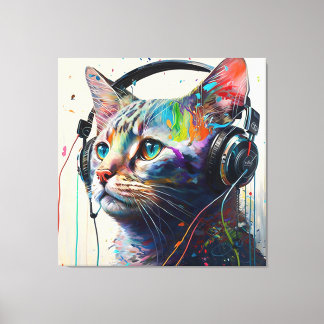Toile Chat cool avec casque - Music Lover's Art Prin