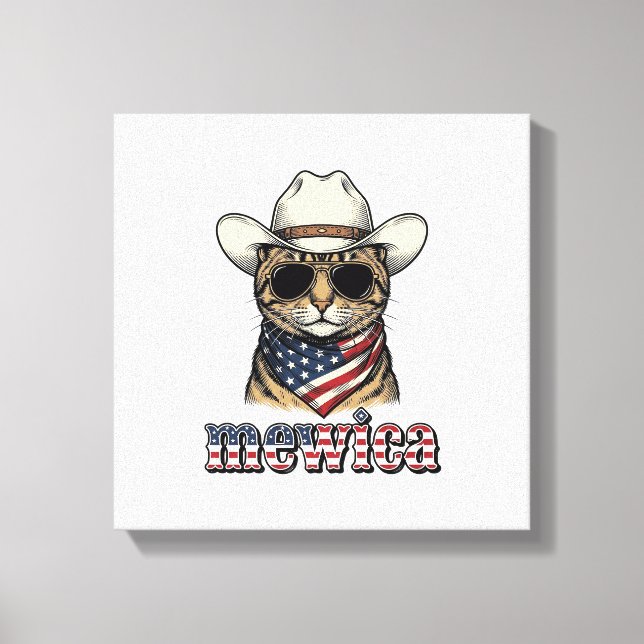 Toile Chat cowboy patriotique Mewica conception vectorie (Recto)