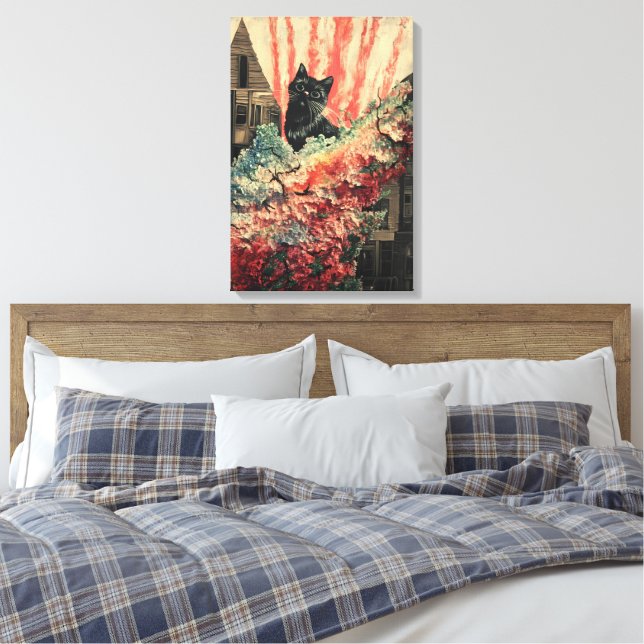 Toile Chat curieux - Art Abstrait Vintage (Insitu(Chambre))
